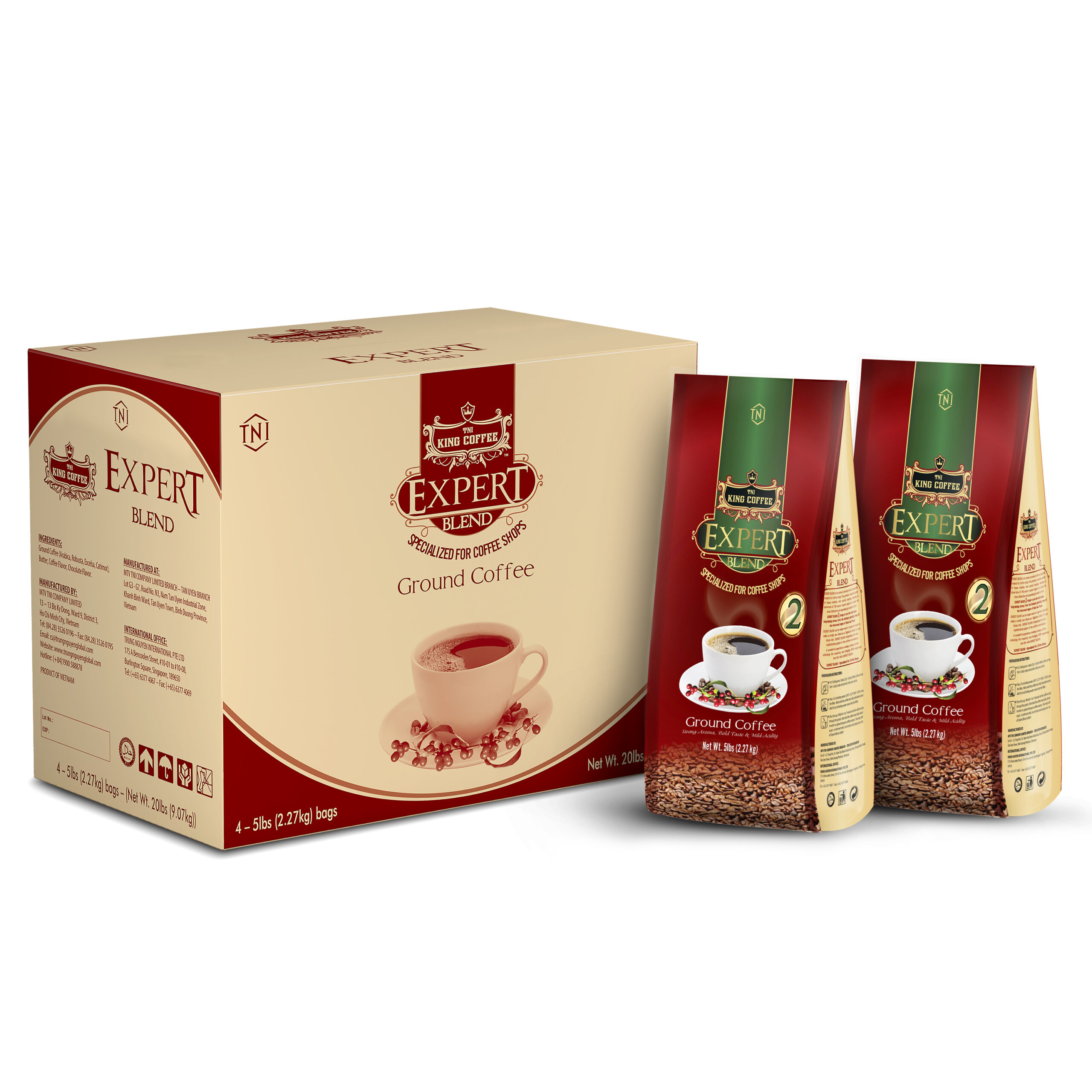 Thùng Cà Phê Rang Xay Expert Blend 2 KING COFFEE – Túi 2270g
