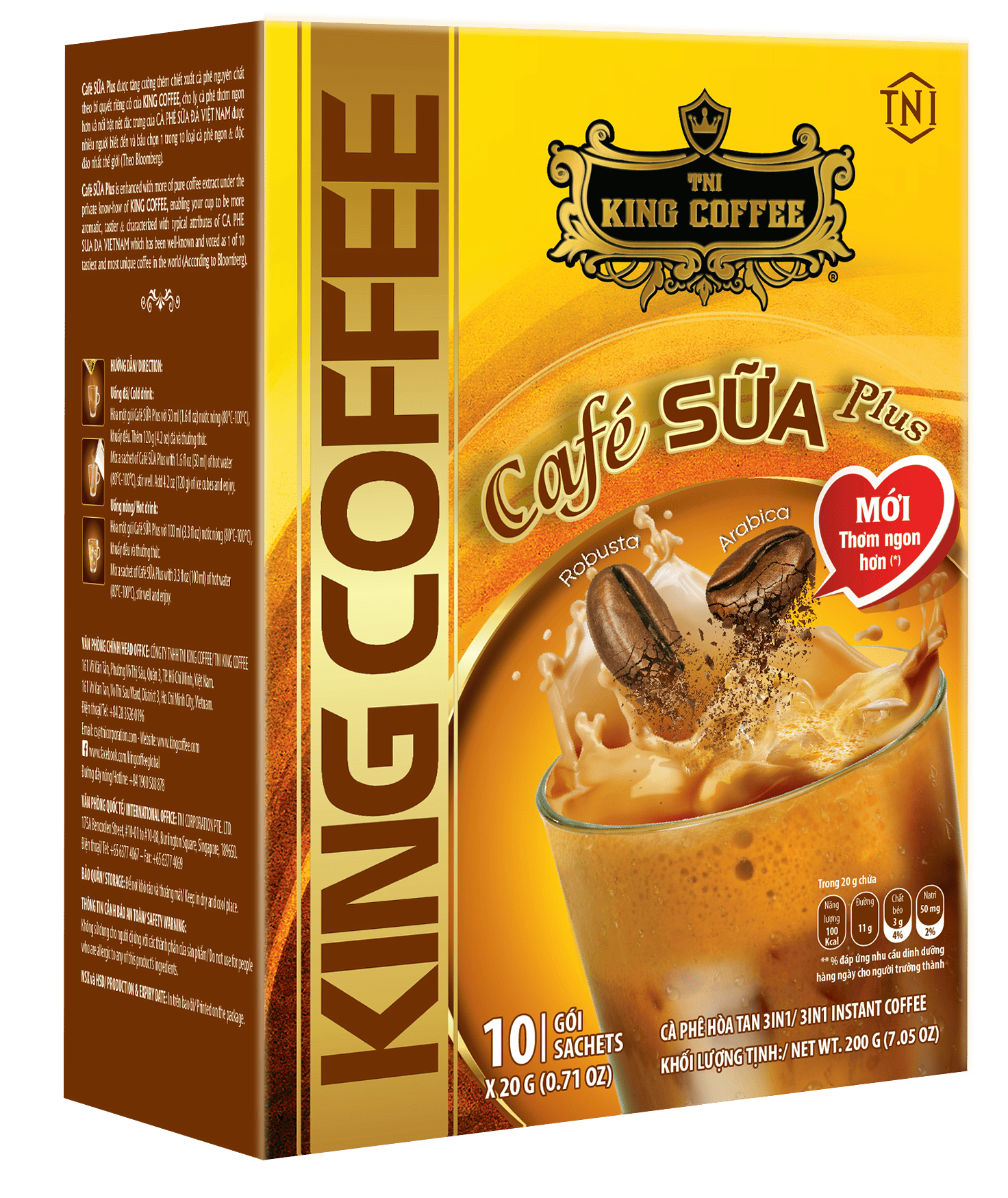 Hộp Cà Phê Sữa Hòa Tan PLUS 3IN1 KING COFFEE - Hộp 10 gói x 20g