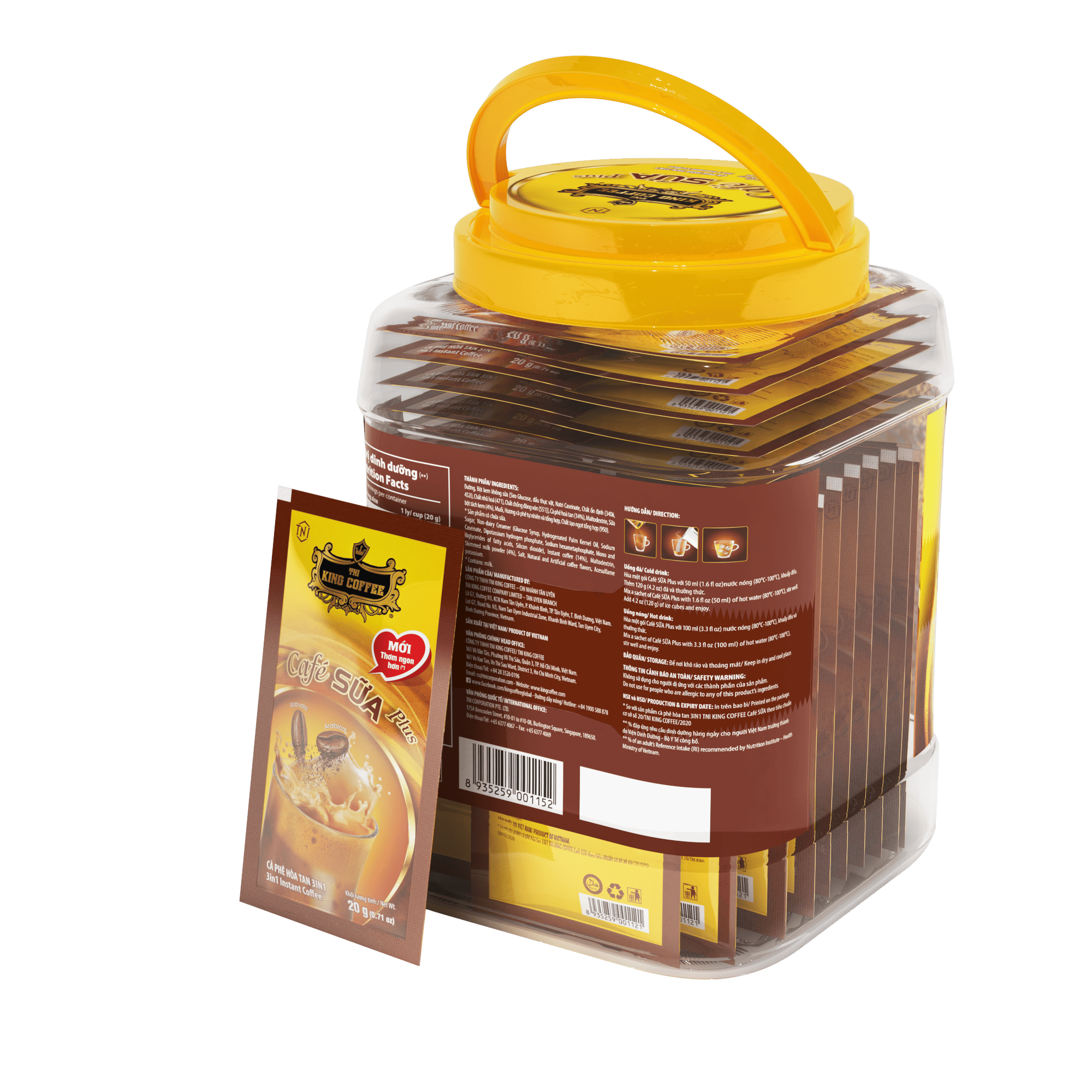 Cà Phê Sữa Hòa Tan PLUS 3IN1 KING COFFEE – Hộp nhựa 600g (30 gói x 20g)