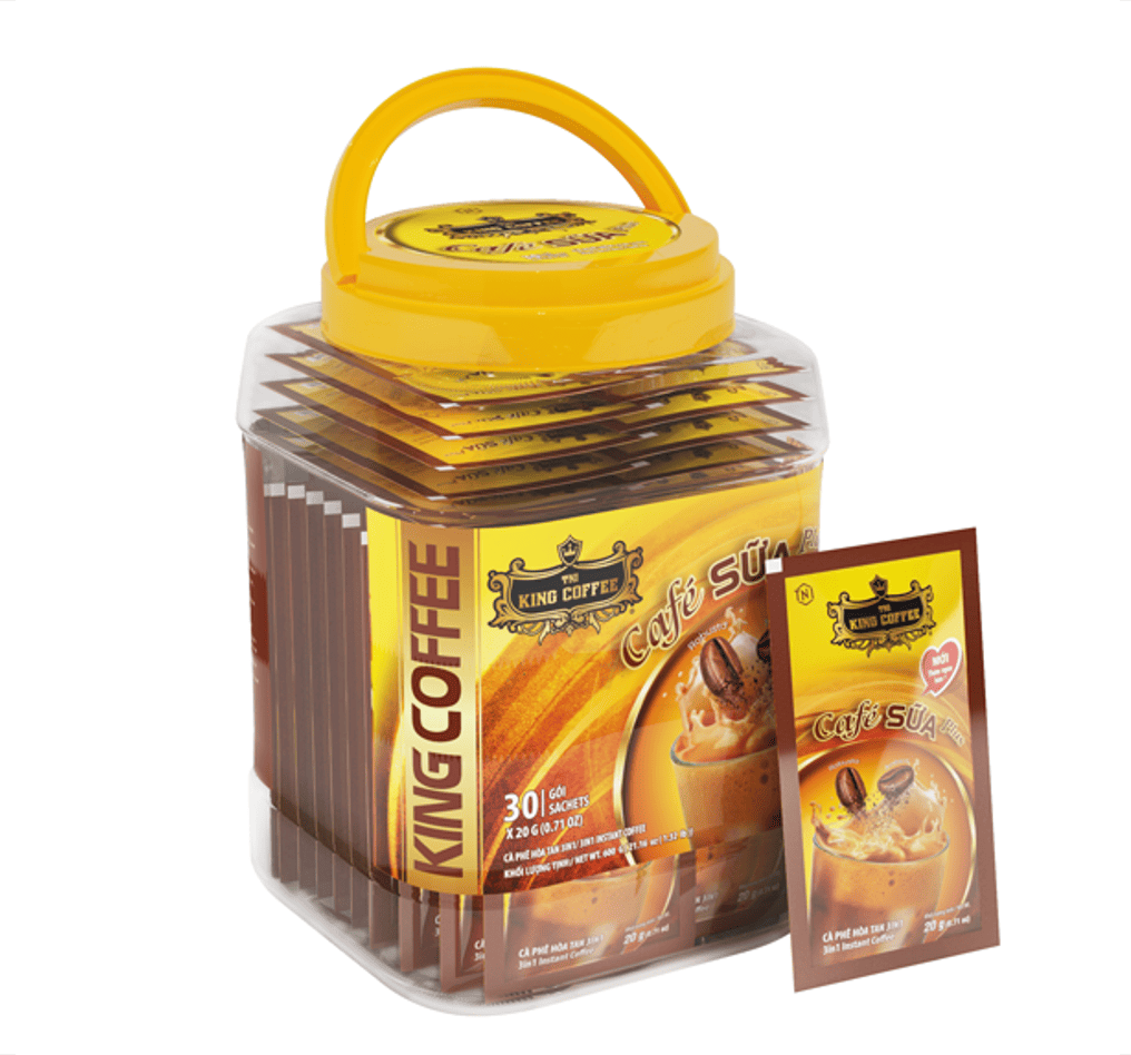 Cà Phê Sữa PLUS Hòa Tan 3IN1 KING COFFEE - Hộp nhựa 600g (30 gói x 20g)
