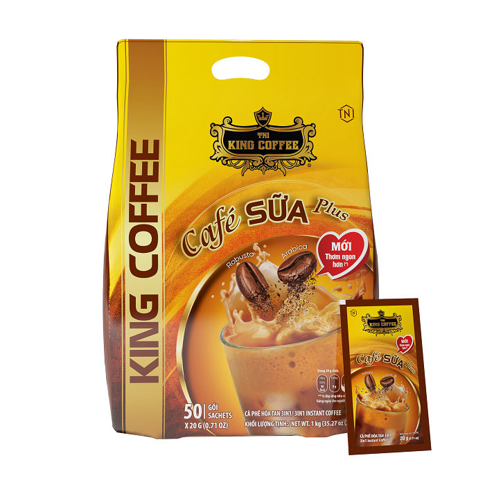 Cà Phê Sữa PLUS Hòa Tan 3IN1 KING COFFEE - Túi 1kg (50 gói x 20g)