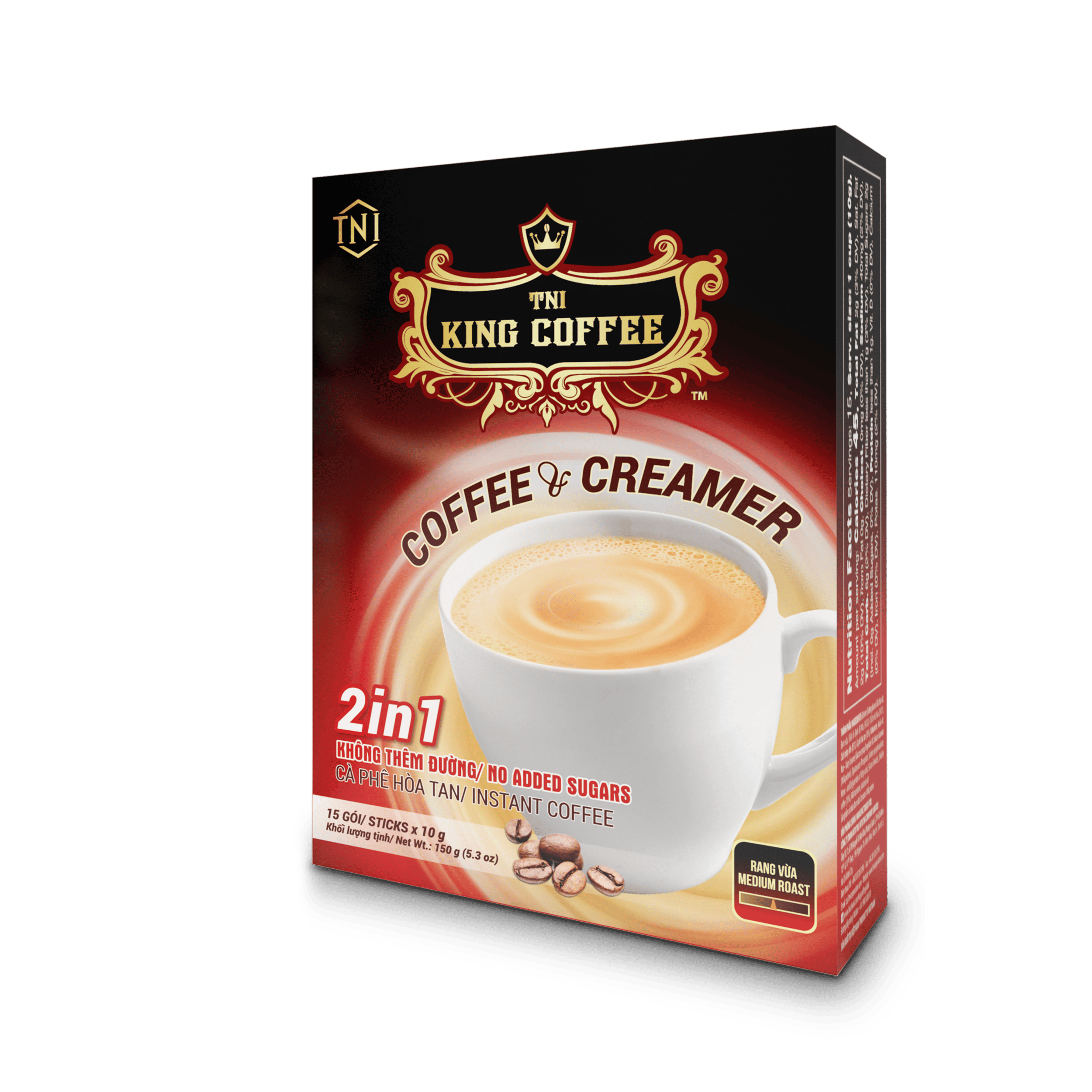 Cà Phê Hòa Tan 2IN1 KING COFFEE – Hộp 15 gói x 10g mặt trước