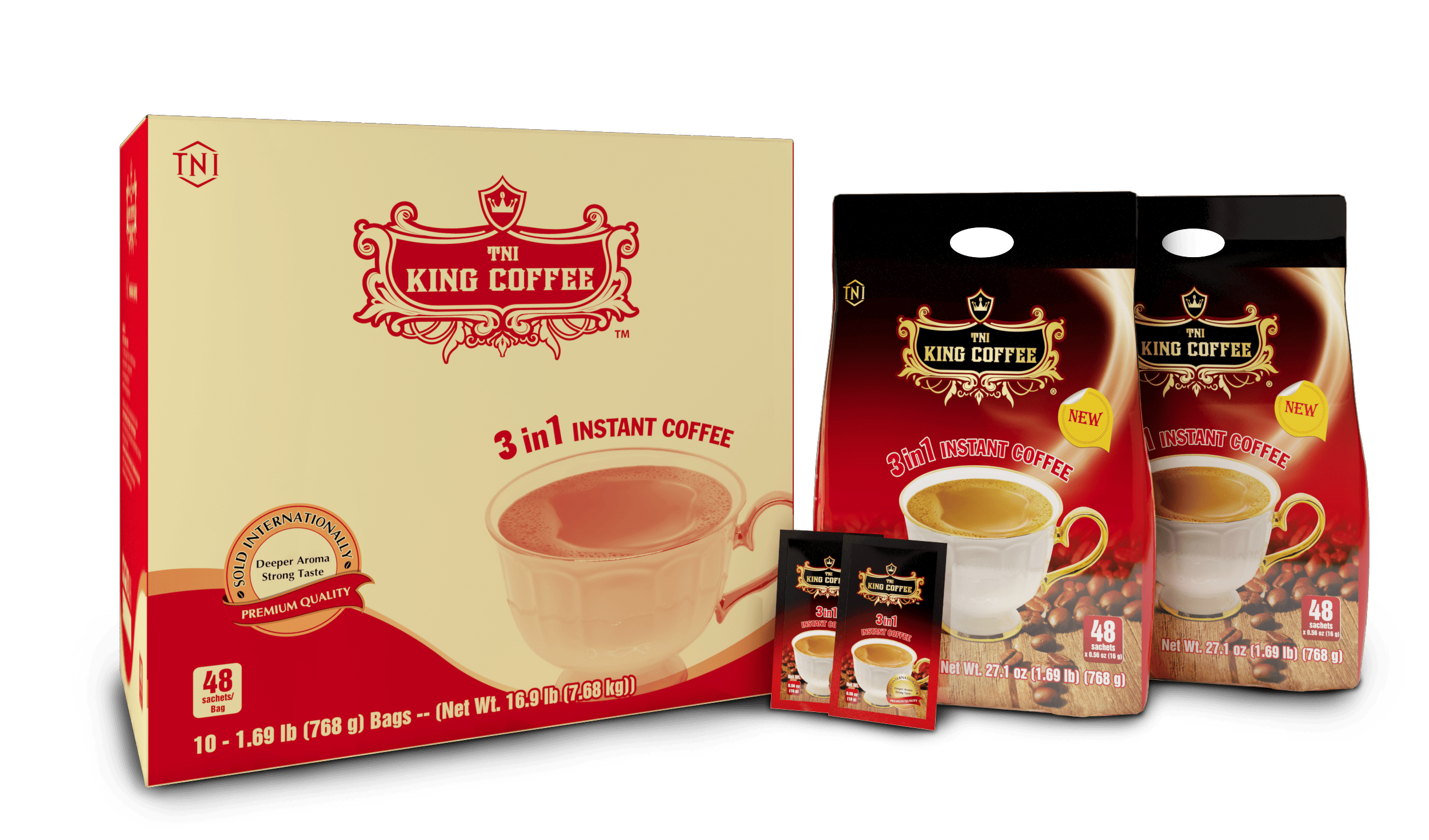 Thùng Cà Phê Hòa Tan 3IN1 KING COFFEE - Túi 48 gói x 16g