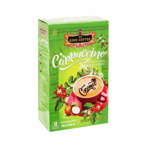 King-coffee-Cappuccino-Coconut-Box-12-sticks-x-20gr-EV.png Cà Phê Hòa Tan Cappuccino KING COFFEE vị Dừa - Hộp 12 gói x 20g