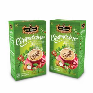 King-coffee-Cappuccino-Coconut-Box-12-sticks-x-20gr-box.jpg Hộp Cà Phê Hòa Tan Cappuccino KING COFFEE vị Dừa - Hộp 12 gói x 20g