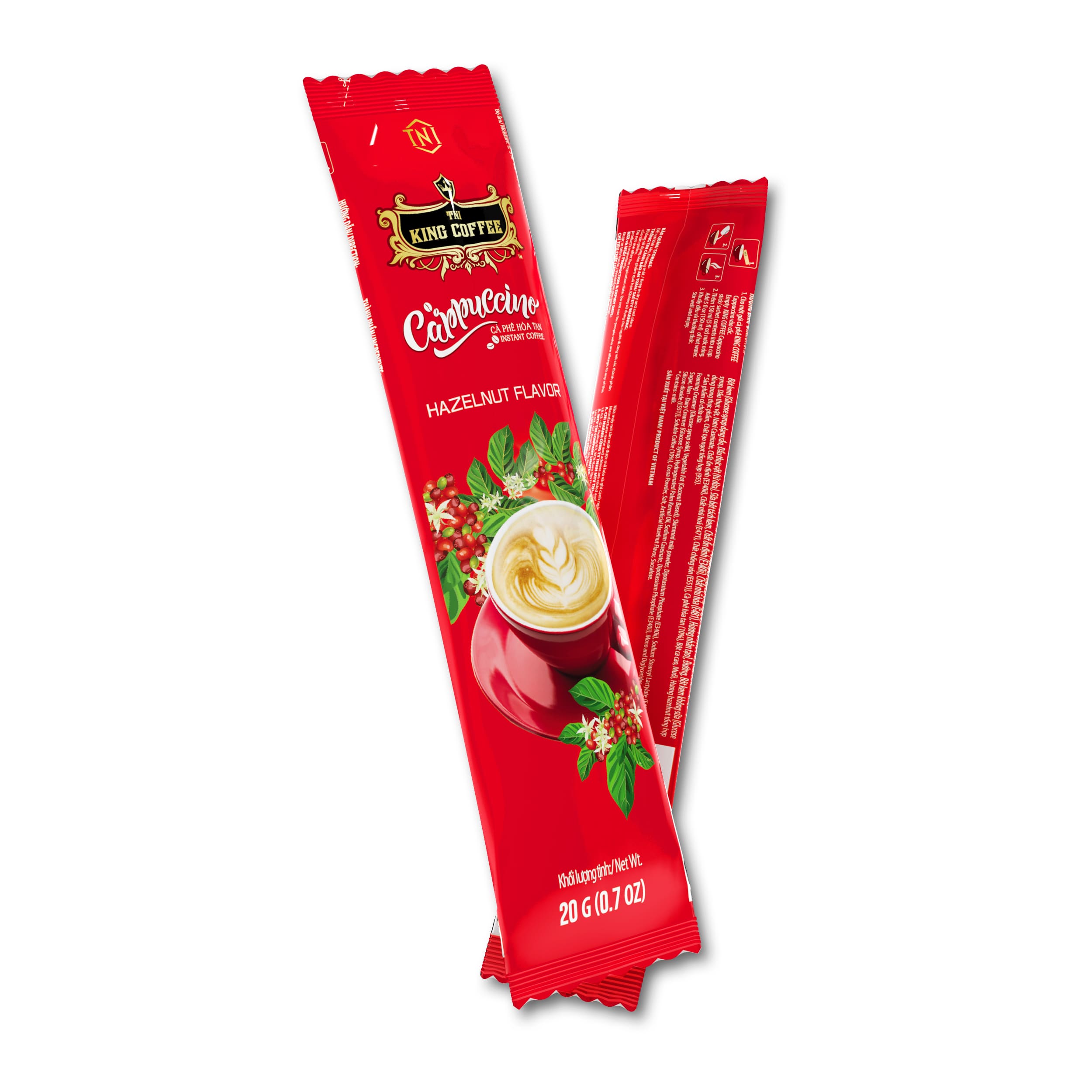 King-coffee-Cappuccino-Hazelnut-Box-12-sticks-x-20gr-sticks.jpg Gói Cà Phê Hòa Tan Cappuccino KING COFFEE vị Hạt Dẻ - Hộp 12 gói x 20g
