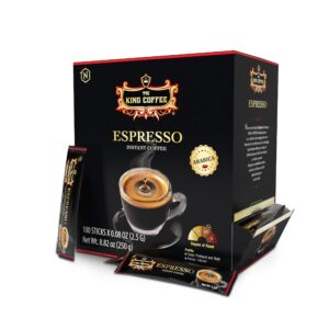 Hộp và gói Cà Phê Hòa Tan Espresso KING COFFEE – Hộp 100 gói x 2.5g