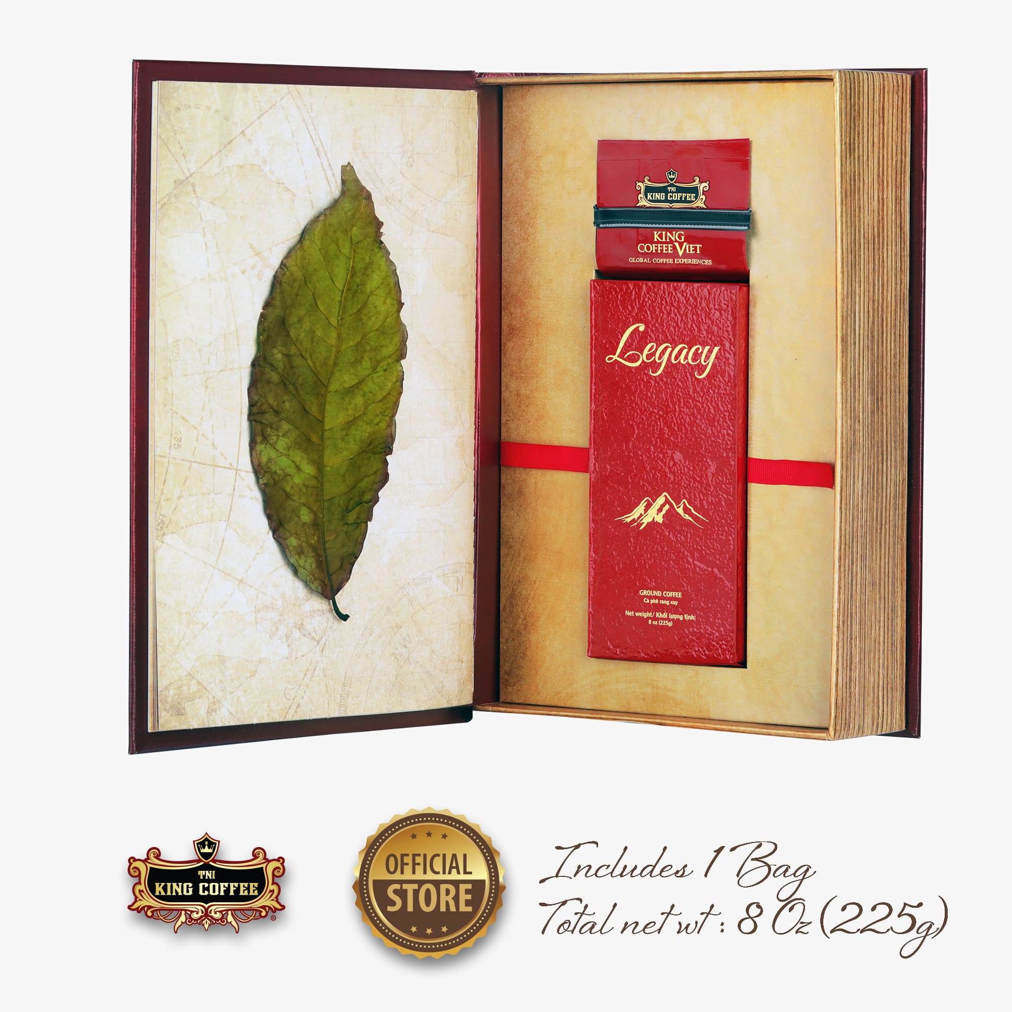 Bên trong Cà Phê Rang Xay Cao Cấp Legacy KING COFFEE - Hộp 225gr