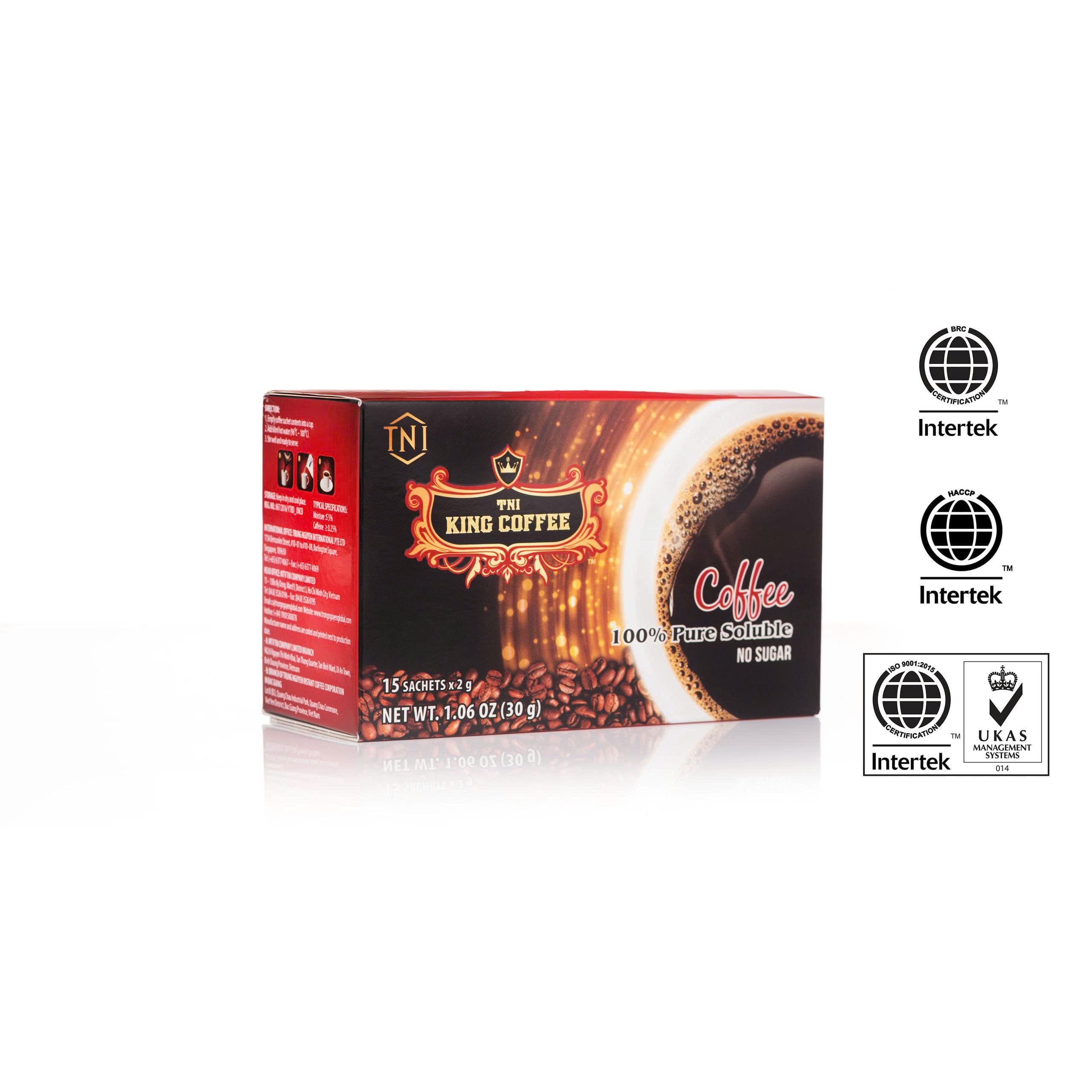 Hộp Cà Phê Hòa Tan Đen Thuần Khiết KING COFFEE – Hộp 15 gói x 2g – Không Đường